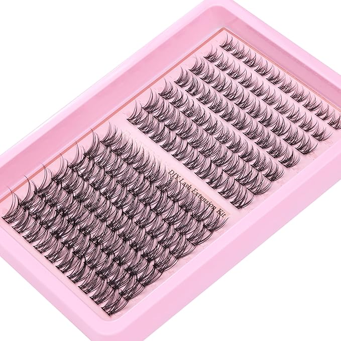 Natural Lash Extension Kit 8-16mm Lash Clusters Wispy Eyelash Clusters Sweatproof Lash Clusters C Cluster 144pcs with Bond and Seal Lash Glue and Eyelash Extension Tweezers DIY at Home