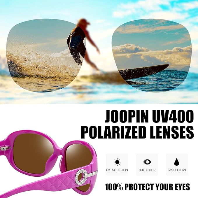 Joopin Big Womens Sunglasses Polarized Trendy Sun Glasses Large Rectangle UV Protection Rhinestone Sunnies