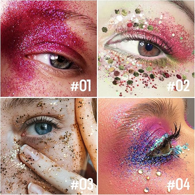 KYDA Body Glitter Stick, Chunky Glitter Gel for Face Body Hair, Sparkling Holographic Mermaid Sequins Paint, Waterproof Multiuse Makeup Glitter Gel, Rose Red