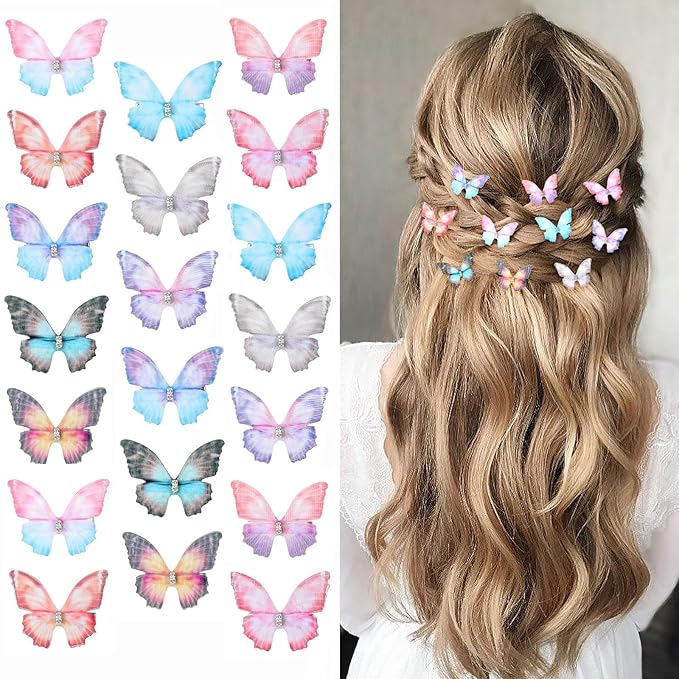 20Pcs Moving Glitter Hair Clips Fairy Accessories for Women and Teens, Colorful 90s Clips (Purple)