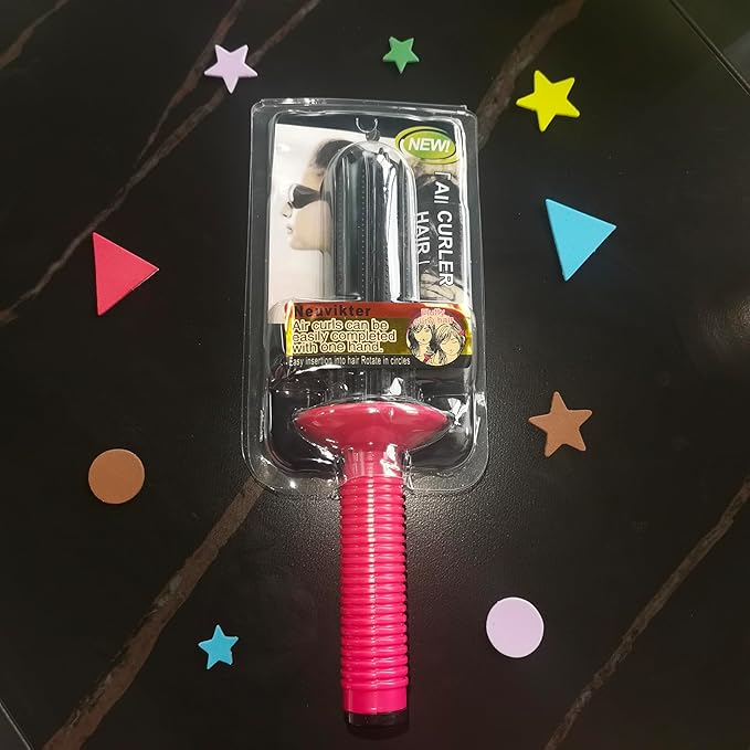 Curly Hair Styler Tool, 17 Teeth Curling Roll Comb - Rose red+Black, Hair Salon Professional Curling Brush for Home Use