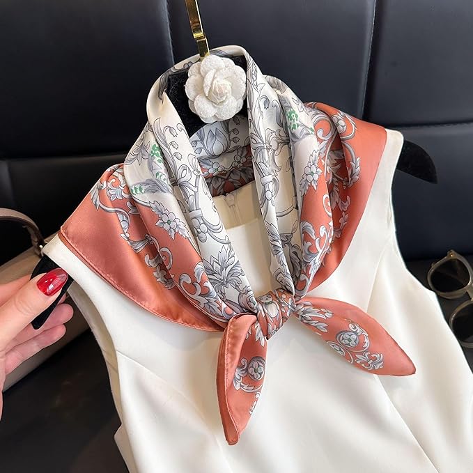 MINIDORA Satin Scarves for Women 27.5 × 27.5 inches Medium Square Elegant Silk Feeling Head Scarf