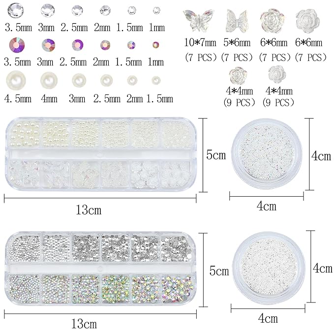 4 Boxes Nail Rhinestones and Pearls Nail Charms, 11000 PCS Crystals Nail Gems and Rhinestones for Nails, Nail Jewels Nail Art Supplies Luxurious Nail Accessories for Women Nail Decorations
