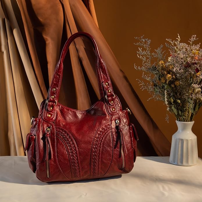 Montana West Washed Leather Hobo Bags for Women Roomy Handbags with Crossbody Strap