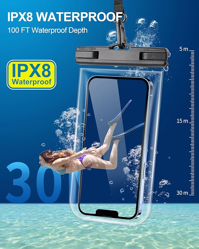 2025 Waterproof Phone Pouch: 2 Pack Cruise Ship Essentials Must Haves Dry Bag for Vacation Beach Travel Kayak Accessories, Water proof Case for iPhone 16 15 14 13 12 Plus Pro Max Galaxy - Black+Blue