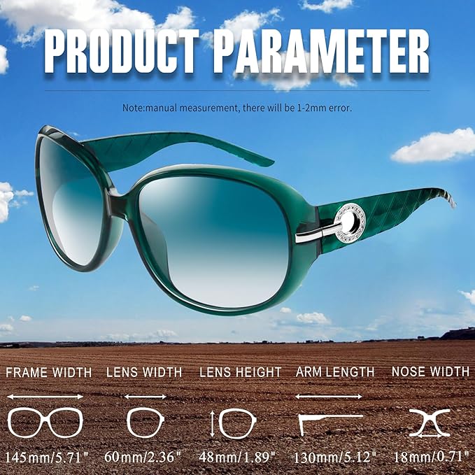Joopin Big Womens Sunglasses Polarized Trendy Sun Glasses Large Rectangle UV Protection Rhinestone Sunnies