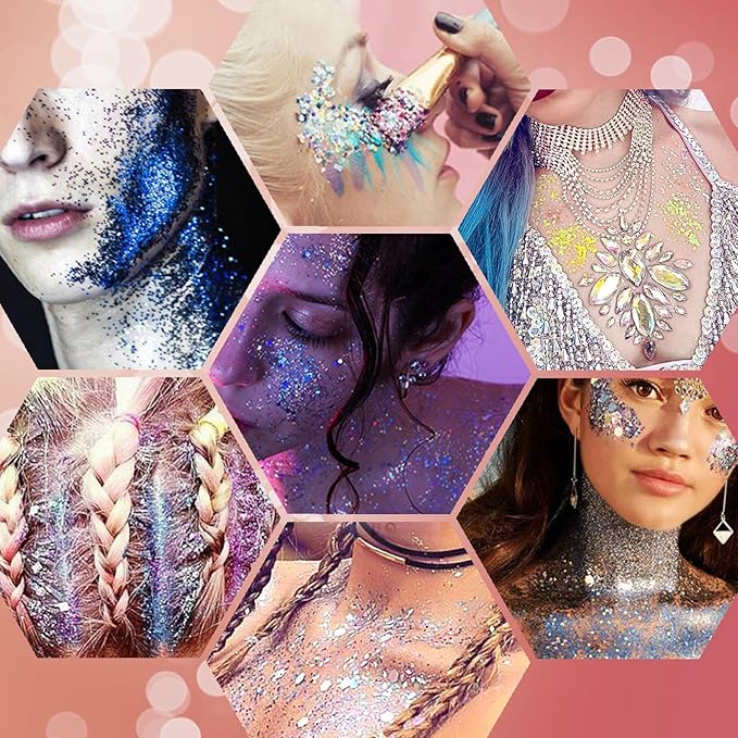 JASSINS 2 Pack Face Body Glitter, 100ml Rose-red and White Glitter Gel Makeup for Women Girls Kids, Singer Concerts Festival Rave Accessories, Chunky Mermaid Sequins Glitter
