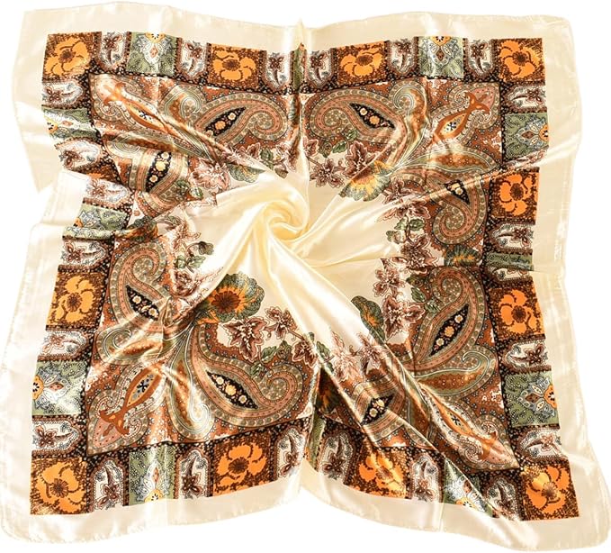 35 x 35 Women's Fashion Pattern Large Square Silk Like Hair Scarf Head Sleeping Wrap Satin Neck Bandana for Gift…