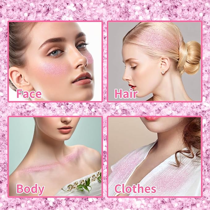 MEICOLY Pink Hair and Body Glitter Spray,Shinny Sparkle Glitter Spray for Clothes,Loose Shimmer Hairspray for Festival Rave Makeup/Stage Performance,Lightweight,25g/0.88OZ