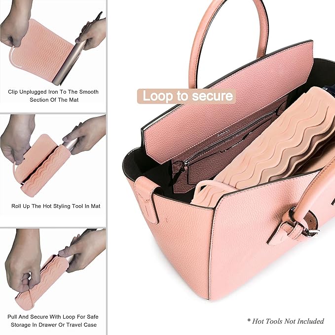 11" X 7.5" Large Size Heat Resistant Silicone Travel Mat for Hair Styling Tools, Hair Straighteners, Curling Irons, Flat Irons, Hot Iron Holster for Vanity Salon Pad Cover - Blush Pink