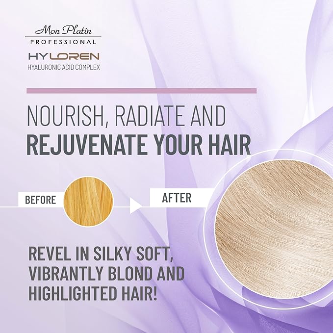 Mon Platin HY Loren Blonde Highlights Mask with Hyaluronic Acid - 500 ml Premium Blonde Hair Mask to Neutralize Yellow and Orangey Tones - Treatment to Repair, Restore, Soften, and Strengthen Hair