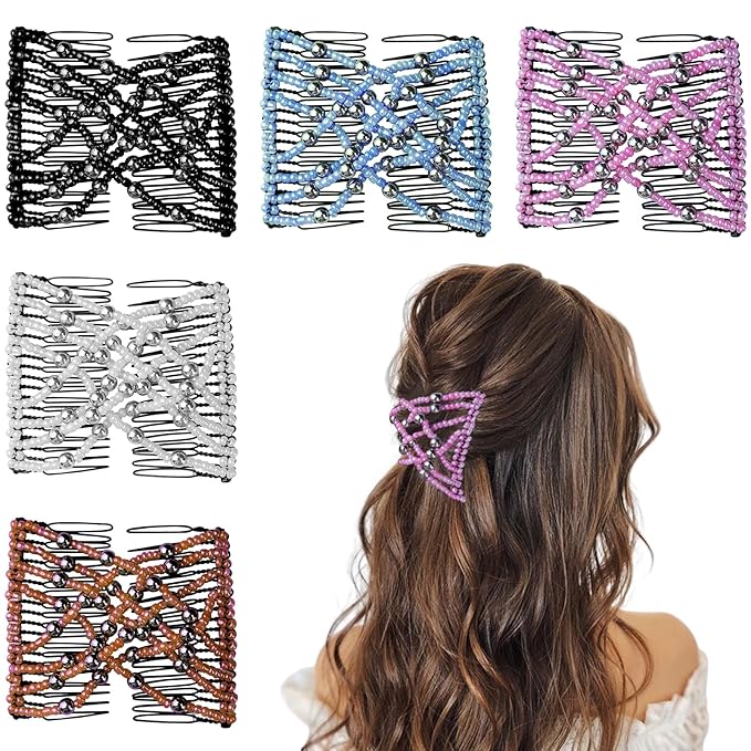 5 Pieces Stretchy Magic Comb Adjustable Elastic Hair Clip for Women Girls No Crease Pins Vintage Bun Maker Accessories for Curly Thick Wavy Hair Ponytail