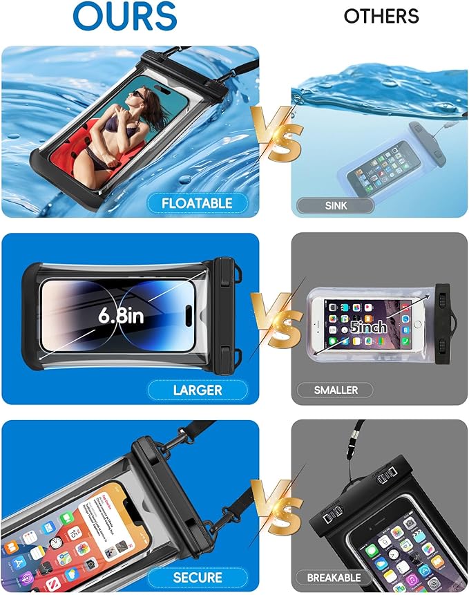 3D Waterproof Phone Pouch, Cruise Essentials 2025 Beach Vacation Essentials Travel Accessories, Dry Bag Case for iPhone 16 15 14 13 12 11 Plus Pro Max Galaxy Pixel - IP68 Floatable Black