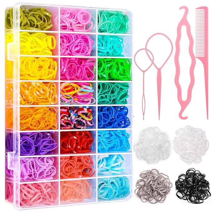 3000Pcs 28 Colors Hair Rubber Bands for Hair, Small Elastic Hair Ties with Organizer Box Mini Plastic Hair Bands Hair Loop Tool for Baby Girls Toddler Kid Hair Styling Accessories Set