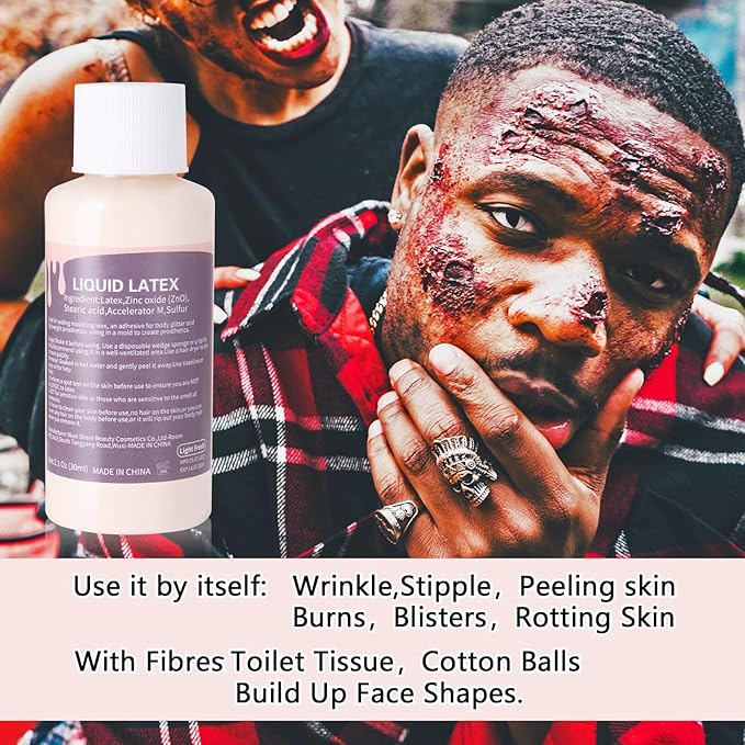 Mysense Liquid Latex Scar Wax SFX Makeup Kit for Fake Scars Wounds Burns With 6 Color Bruise Wheel Face Body Paint Stage Blood Coagulated Blood Gel and Spatula Sponges Q-tips