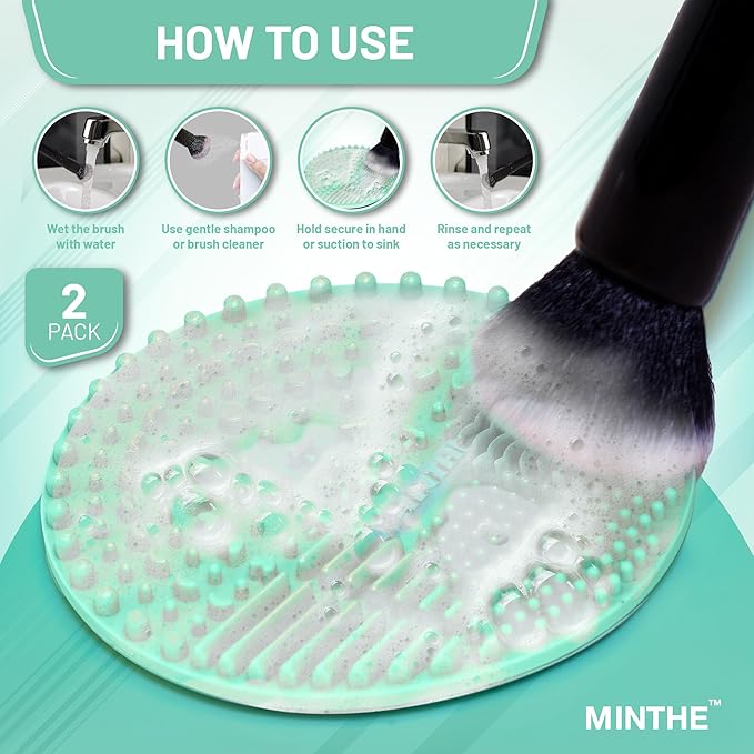 MINTHE™ Makeup Brush Cleaner Mat | 2 Pack | Silicone Make up Cleaning Pad