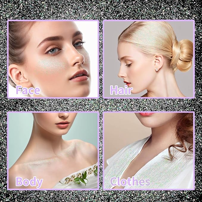MEICOLY White Hair and Body Glitter Spray,Shinny Sparkle Glitter Spray for Clothes,Loose Shimmer Hairspray for Festival Rave Makeup/Stage Performance,Lightweight,25g/0.88OZ