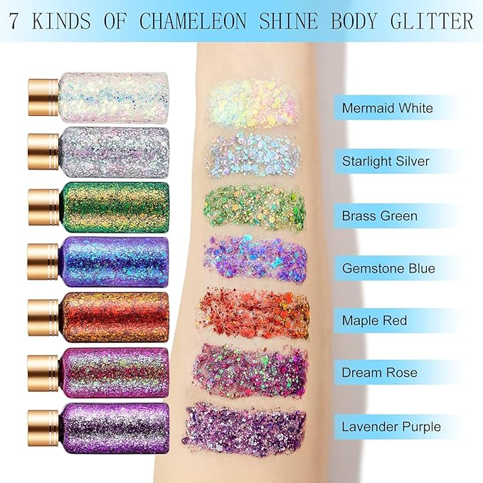 Holographic Body Glitter Gel for Face, Body, Nail, Super Long Lasting Waterproof Quick Dry Liquid Chunky Glitter Eyeshadow for St. Patrick's Day Makeup Accessories, 1oz (Gold)