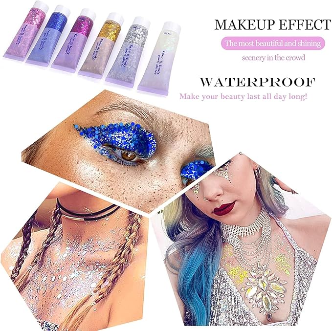 Gold Body Glitter,Sparkling Neon Outfit Party Holographic Sequins Paint Body Glitter Gel Makeup. (02# Gold)