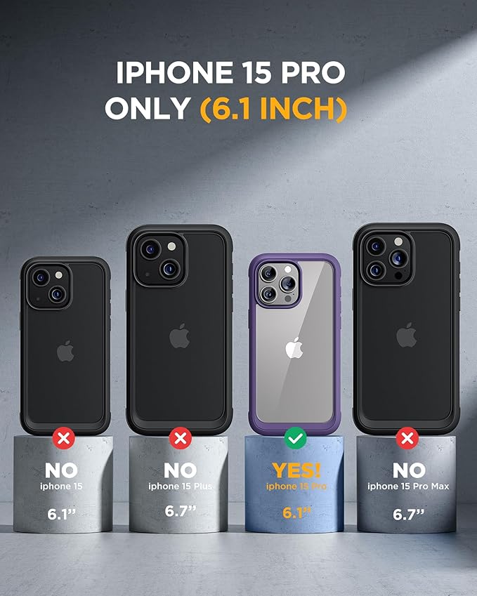 Miracase for iPhone 15 Pro Case Full-Body Built-in Glass Screen Protector& Camera Protector, Military Protective 15 Pro Phone Case Cover 6.1 inch, Purple