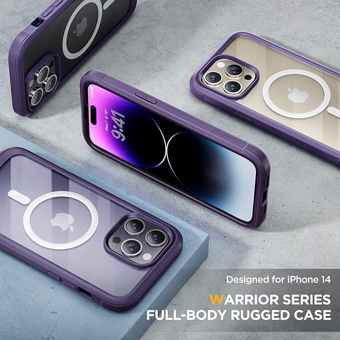 Miracase Glass Series Designed for iPhone 14 Pro Max Case 6.7 Inch, Upgraded Full-Body Bumper Case with Magnetic Ring, with Camera Lens Protector, Magnetic Noble Purple