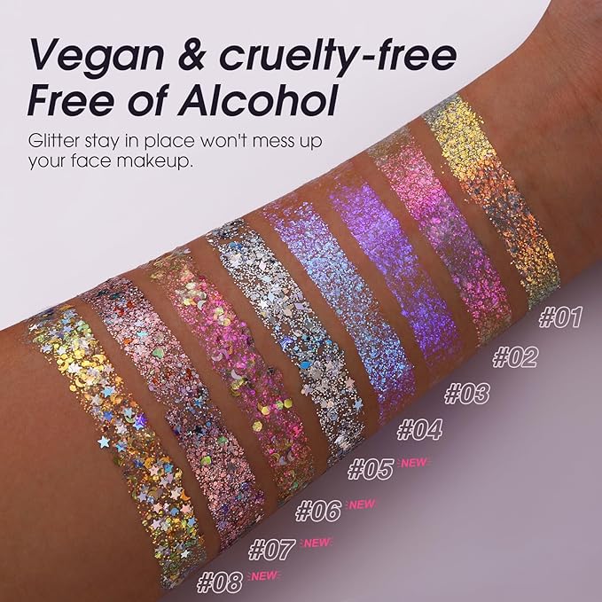 2 Pack Body Glitter Gel - Cosmetic-Grade, Color Changing Christmas Glitter Makeup for Face, Body, and Hair, Safe and Easy to Use, Perfect for Festivals Parties (01 Golden Mirage + 02 Stardust Pink)