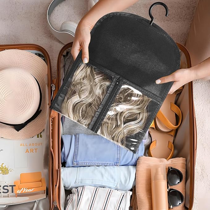 12PCS Hair Extension Holder Wig Storage for Multiple Wigs Holder Wig Bags Storage with Hanger Hair Extension Storage Wig Hanger for Multiple Wigs Hair Extensions, Wigs & Accessories (BLACK)