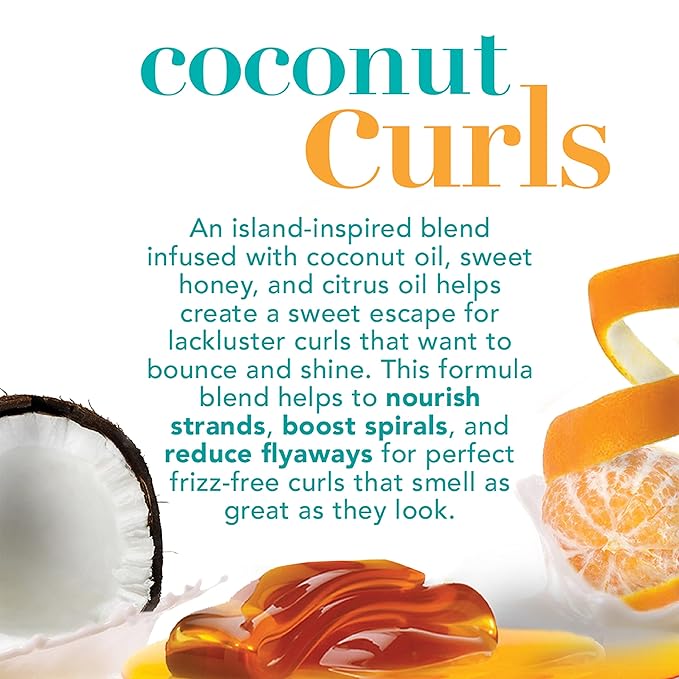 OGX Quenching + Coconut, Curl-Defining Shampoo, Hydrating & Nourishing Curly Hair Shampoo with Coconut Oil, Citrus Oil & Honey, Paraben, Sulfate-Free Surfactants, 13 floz (Pack of 2)