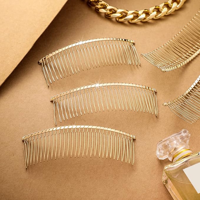 5 Pieces Hair Clip Combs Metal Wire Hair Combs Wire Twist Bridal Wedding Veil Combs (Golden,30 Teeth)