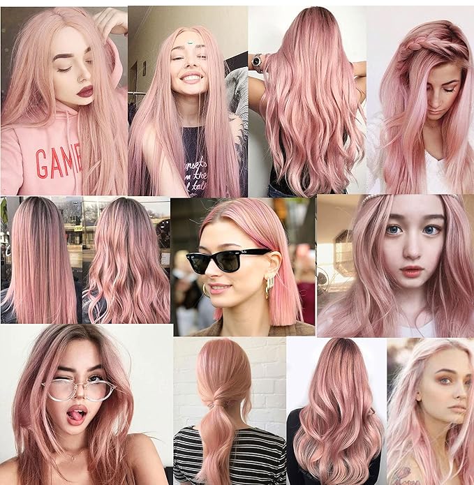 14 PCS Princess Party Highlights Clip in Smoky Pink Hair Extensions Christmas Costumes Wig for Woman(Light Pink)