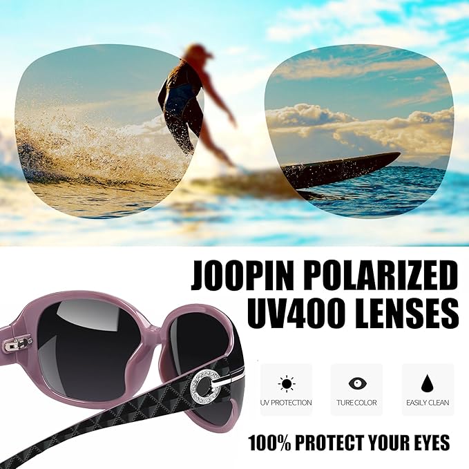 Joopin Big Womens Sunglasses Polarized Trendy Sun Glasses Large Rectangle UV Protection Rhinestone Sunnies