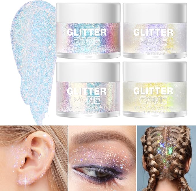 LANGMANNI Holographic Body Glitter Gel for Body, Face, Hair and Lip.Color Changing Glitter Gel Under Light. Vegan & Cruelty Free-1.35 oz (3# Neon Violet+4# Sapphire Blue)