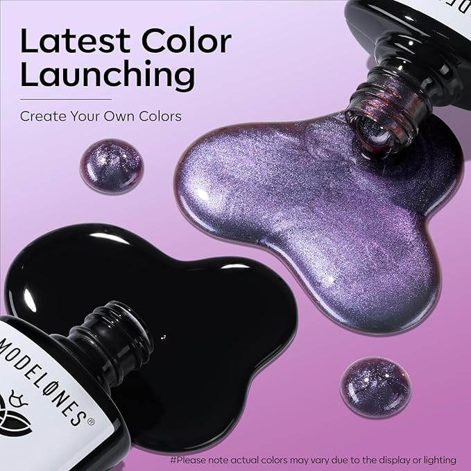 modelones Gel Nail Polish Set 2 PCS 15ML Black Purple Cat Eye Gel Nail Polish Holographic 9D Cat Eye Glitter Polish with Magnet Soak Off Led Nail Art DIY Salon Gift For Women Girl