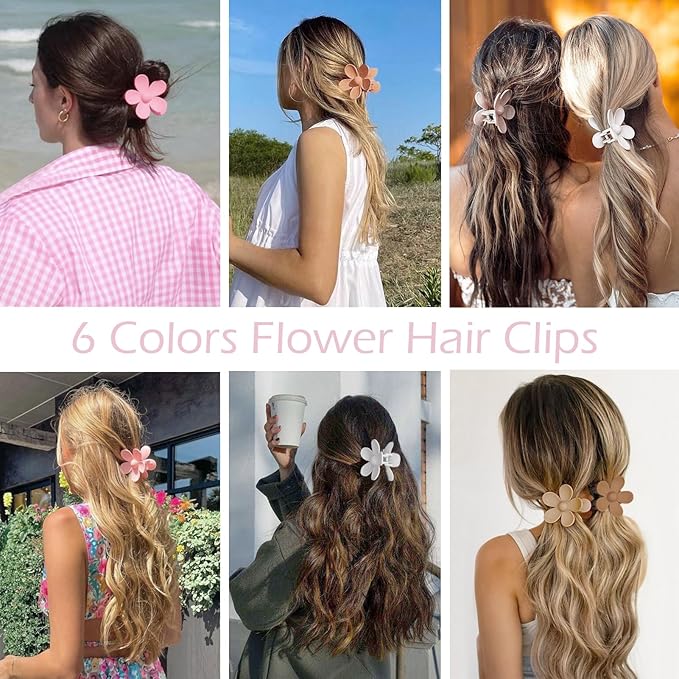 Flower Hair Clips 6 PCS Flower Claw Clips for Women Matte Large Claw Clips Strong Hold Jaw Clamps Hair Accessories for Thick Hair 6 Colors
