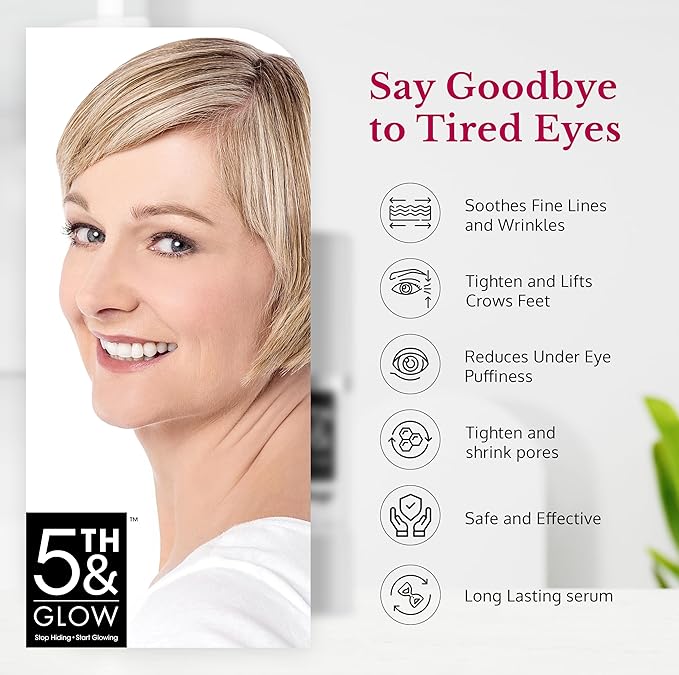 5th & Glow Cyabags - Eye Serum - Instant Eye Bag Remover and Eye Puffiness Reducer with Hyaluronic Acid and Vitamin C for Fine Lines, Wrinkles, and Under Eye Bags, 1 oz