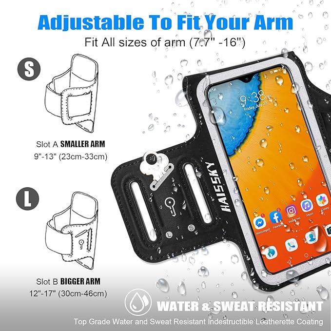 Running Armband with Earbuds Bag Cell Phone Armband for iPhone 16 15 Pro 14 Plus 13 11 XR XS, Galaxy S24/S10 Water Resistant Sports Phone Holder Case & Zipper Slot Car Key Holder for 6.9 inch Phone