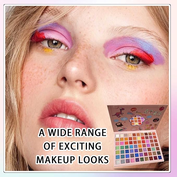 70 Colors Eyeshadow Palette,Matte Glitter Eyeshadow Makeup Palette with Eyeshadow Brush,Highly Pigmented Colorful Shimmer Eye Shadow Palette Makeup Kit for Women B