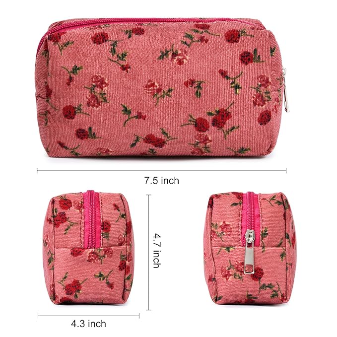 2 Pieces Makeup Bag Floral Cosmetic Bag Purple Blue Makeup Pouch Travel Toiletry Bag Organizer Cute Makeup Brushes Storage Bag for Women