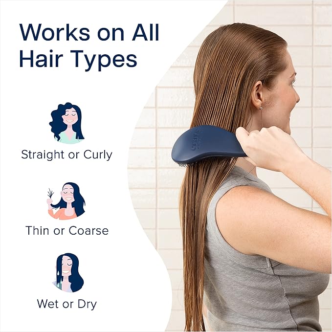 Crave Naturals Glide Thru Detangling Hair Brush for Adults and Kids - Detangler Hairbrush for Curly or Straight, Wet or Dry Hair - Gentle on Tangles Hair Comb - Navy Blue and Blue Cheetah (Pack of 2)