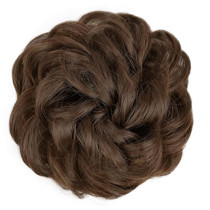 MORICA Messy Bun Hair Piece 1 PCS Curly Hair Bun Scrunchies Extension Synthetic Chignon Ponytail Hairpieces for Women (1-8#(Medium chestnut Brown))