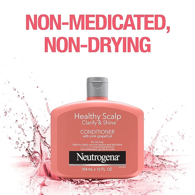 Neutrogena Exfoliating Healthy Scalp Clarify & Shine Conditioner for Oily Hair and Scalp, Anti-Residue Conditioner with Pink Grapefruit, Paraben & Phthalate-Free, Color-Safe, 12oz