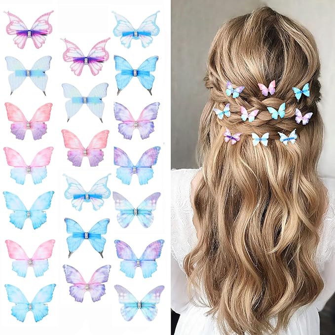 20Pcs Moving Glitter Hair Clips, Fairy Hair Accessories for Women and Teens, Colorful 90s Clips (Blue)