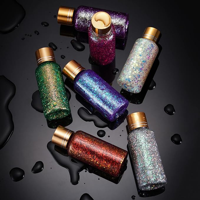 Holographic Body Glitter Gel for Face, Body, Nail, Super Long Lasting Waterproof Quick Dry Liquid Chunky Glitter Eyeshadow for Rave Festival Party Makeup Accessories, 1oz (Dream Rose)