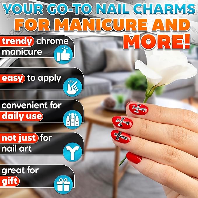 100 Pcs Cross Nail Charms and Gems - Nail Cross Charms for Nails Design Silver Nail Charms Y2k Nail Gems for Nails 3d Nail Charms Bulk Nail Jewels - Nail Art Charms Nails With Charms Cross Nail Charm