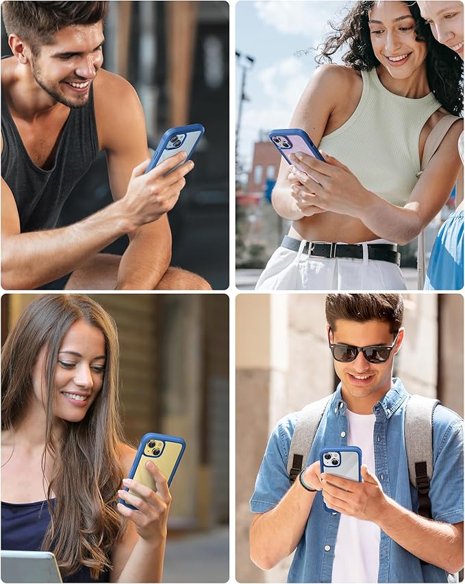 Miracase Glass Series Designed for iPhone 14 Case 6.1 inch, 2023 Upgrade Full-Body Clear Bumper Phone Case with Built-in 9H Tempered Glass Screen Protector and Camera Lens Protector,Blue