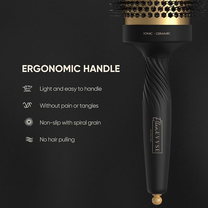 2 in 1 Ceramic Round Brush for Blow Drying,Ceramic Barrel for Hair Styling, Anti-static Bristles, Enhance Texture Volume, for Women & Men,with 4 Hair Clips (2.1 Inch&1.3 Inch)
