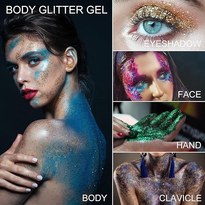 Holographic Body Glitter Gel for Face, Body, Nail, Super Long Lasting Waterproof Quick Dry Liquid Chunky Glitter Eyeshadow for Rave Festival Party Makeup Accessories, 1oz (Dream Rose)