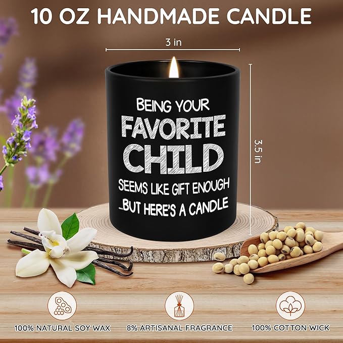 TEEZWONDER Mothers Day Gifts for Mom from Daughter Son - Favorite Child Scented Candle Vanilla Lavender 10 oz - Mother's Day Fathers Day Gift for Dad Grandma Grandpa, Mom Birthday Gifts for Women