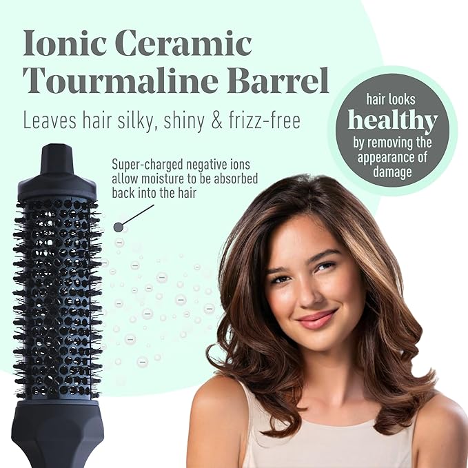 MINT Extra-Long 1.6 Inch Thermal Brush for Natural Volume & Waves | 230-430°F 2-Heater Ceramic Curling Iron Brush | Heated Round Styler