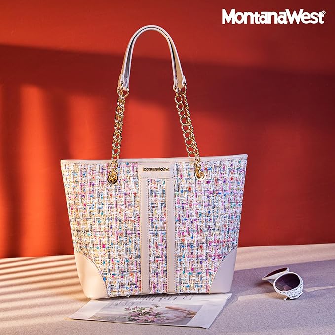 Montana West MEDIUM Tote Bag for Women Quilted Chain Handbags Shoulder Purse